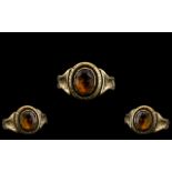 Antique Period 9ct Gold - Stone Set Dress Ring with Ornate Setting Which Extend Down to Shoulders.