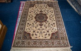 A Cashmere Gold Ground Unique Medallion Design Rug measuring 1.70 by 1.20 m. As new condition.