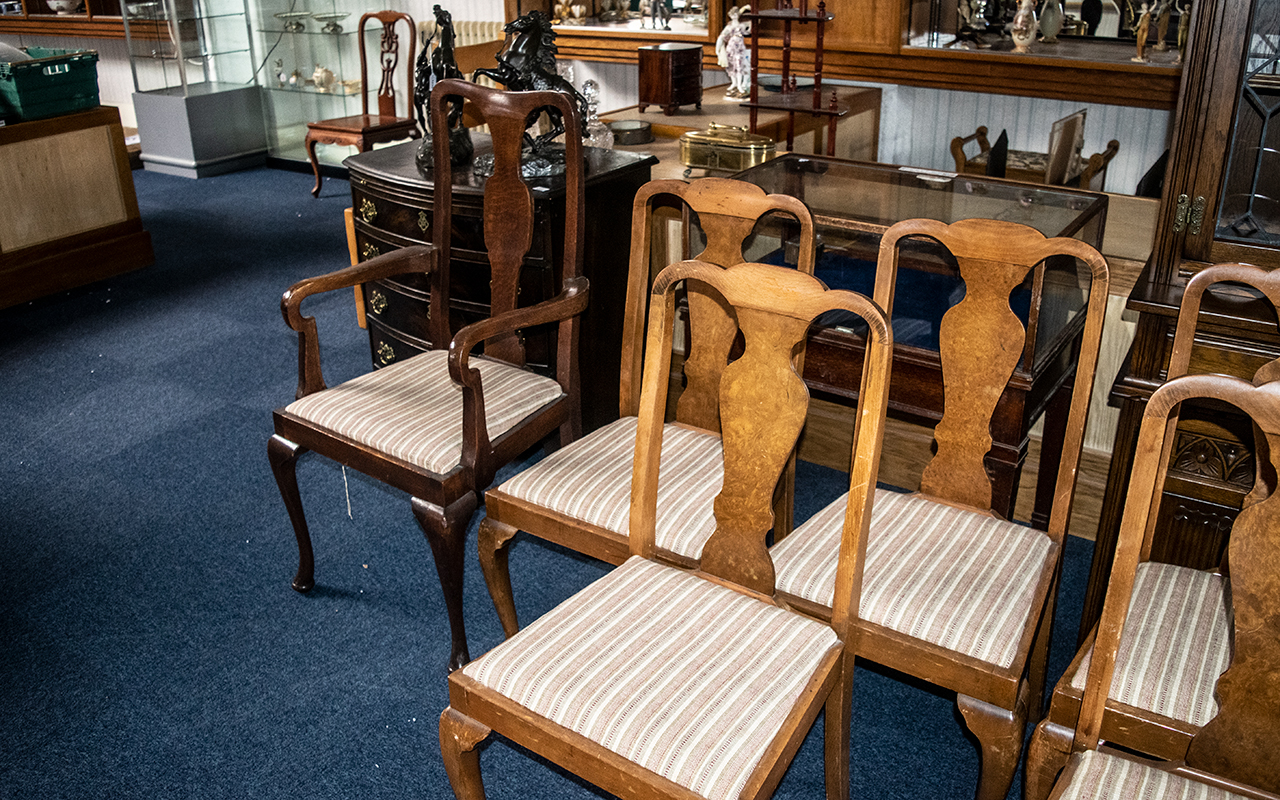 Harlequin Set of 6 Queen Anne Style Walnut Dining Chairs, - Image 3 of 4