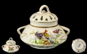 Royal Worcester Superb Quality Hand Painted Twin Handle Small Lidded Pot-Pourri,