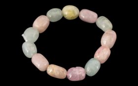 Aquamarine, Morganite and Heliodor Bracelet, natural opaque beads of the three 'sister' stones,