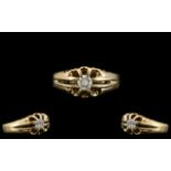 9ct Gold Attractive Single Stone Diamond Set Ring - Gypsy Setting.