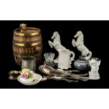 A Mixed Lot of Oddments and Collectables to include a Continental port barrel with brass fret work,