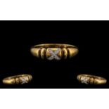 9ct Gold - Attractive Diamond Cross Set Sweetheart Ring, Full Hallmark for Sheffield 1941.