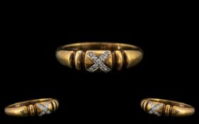 9ct Gold - Attractive Diamond Cross Set Sweetheart Ring, Full Hallmark for Sheffield 1941.