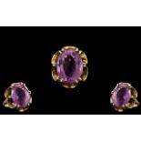 Ladies 9ct Gold - Attractive Single Stone Amethyst Set Dress Ring. Fully Hallmarked for 9.