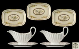 Two Spode Bone China White Fluted Gravy Boats & Stands,