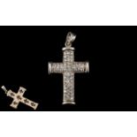 9ct White Gold Diamond Cross Pendant Pave Set Round Modern brilliant Cut Diamonds Throughout,