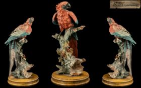 Capodimonte Superb Quality Hand Painted Large and Impressive Bird Figure ' Parrot ' Perched on a