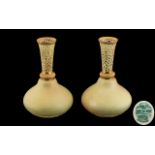 Locke & Company Worcester Pair of Blush Ivory Reticulated Specimen Vases. c.1880 & Shape No 304.
