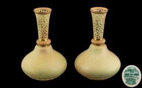 Locke & Company Worcester Pair of Blush Ivory Reticulated Specimen Vases. c.1880 & Shape No 304.