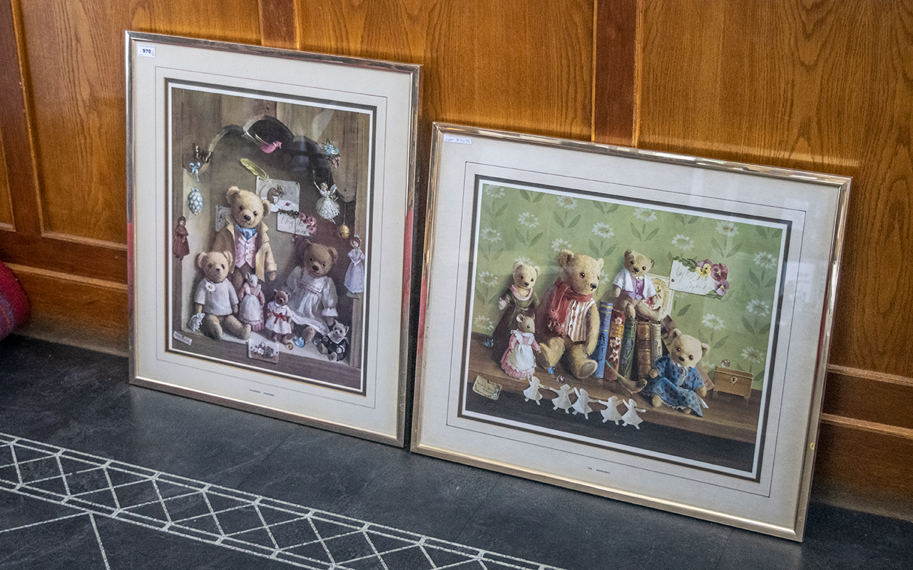 Two Framed And Glazed Nursery Pictures, But Showing Trddy Bears,