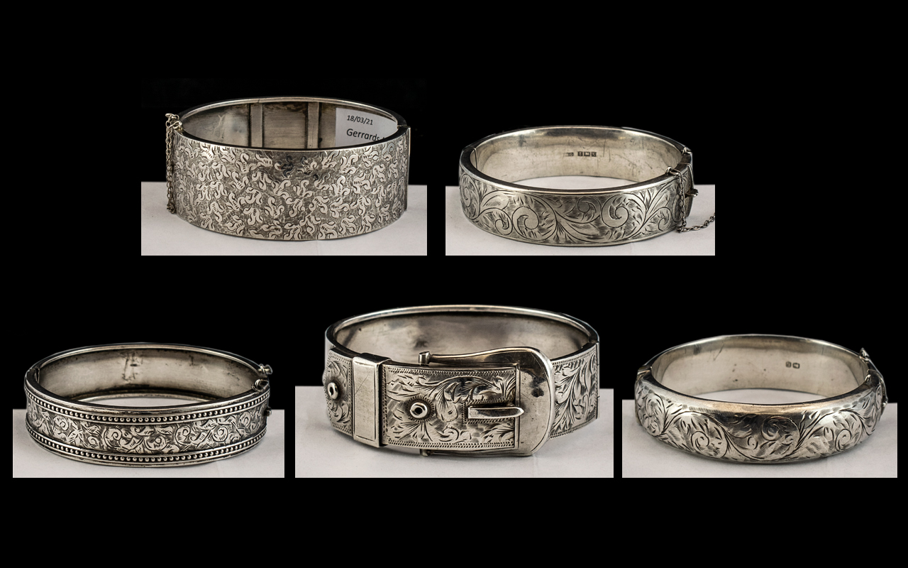 Excellent Collection of Silver Hinged Bangles ( 5 ) In Total.