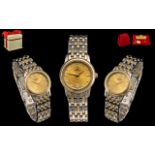 Omega - Ladies 18ct Gold and Steel Diamond Set Wrist Watch.