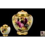 Royal Worcester - Excellent Quality Hand Painted Attractive Globular Shaped Ribbed Design Lidded