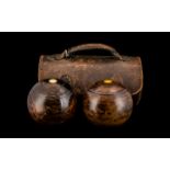 Set of Vintage Bowling Balls In Leather Carry Case. Please See Accompanying Image.