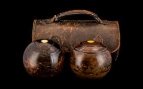 Set of Vintage Bowling Balls In Leather Carry Case. Please See Accompanying Image.