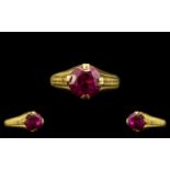 Antique Period - 22ct Gold Single Stone Ruby Set Ring, Shank Not Marked but Tests 22ct Gold,