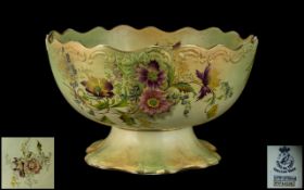 Carlton Ware Large Blush Ivory Hand Painted Floral Pottery Punch Bowl,