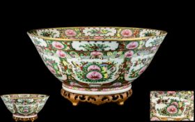 Mid 20thC Canton Export Large Punch Bowl in Famille Rose depicting butterflies and foliage.