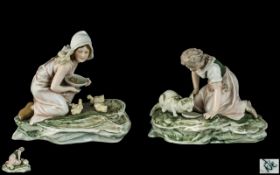 Karl Ens - Volkstedt Late 19th Century Charming and Superb Quality Pair of Wonderful Hand Painted