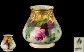 Royal Worcester Hand Painted Vase ' Roses ' Stillife. Date 1911 & Shape No 291. Height 4.