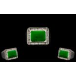 18ct White Gold Contemporary Design Green Tourmaline and Diamond Set Ring.