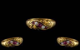 Edwardian Period 18ct Gold Attractive Natural Ruby and Diamond Set Ring with Ornate Setting.