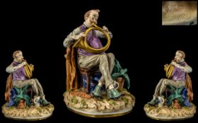 Capodimonte Signed and Early Hand Painted Early Musical Porcelain Figure - Excentric Male Figure '