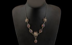 Antique White Metal Opal Set Necklace. Very Pretty and Lovely Designed Necklace, Set with Opals.