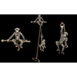 A Victorian Period - Novelty Sterling Silver Paste Set Monkey Bar Brooch.