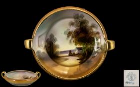 Noritake Hand Painted Bowl depicting a river landscape,