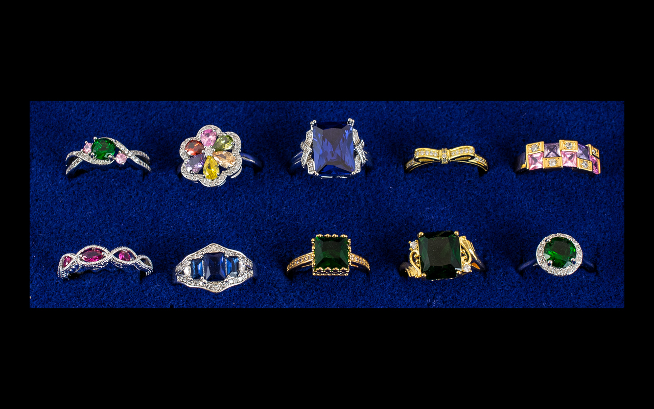 Collection of Solid Silver Rings with Different Coloured Stones. All Stamped 925 for Silver.