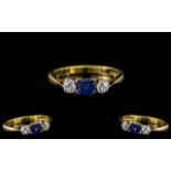 Ladies 18ct Gold - Attractive 3 Stone Diamond and Sapphire Dress Ring.