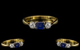 Ladies 18ct Gold - Attractive 3 Stone Diamond and Sapphire Dress Ring.