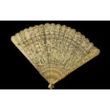 Chinese - Late 19th Century Superb Quality Ivory Fan, Depicting Chinese Figures, Symbols,