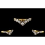 Antique Style 18ct Gold and Platinum - Attractive Diamond Set Wishbone Ring.