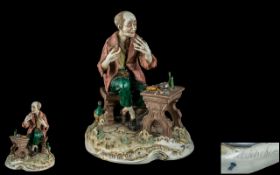 Capodimonte Signed and Early Hand Painted Porcelain Figure ' The Clock Maker ' Signed H. Schober. c.