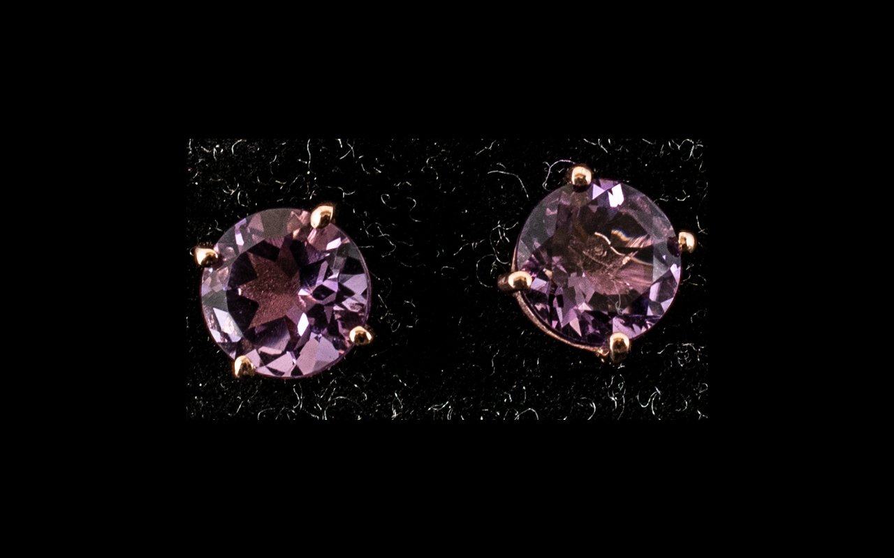 Rose de France Amethyst Stud Earrings, each having a round cut amethyst of 1.75cts, total 3.