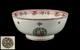 Large Antique Chinese Canton Enamel Decorated Punch Bowl, Finely Decorated In Coloured Enamels,