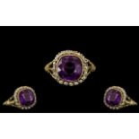 Antique Period - Lovely Top Quality 18ct Gold Diamond and Amethyst Set Dress Ring In Superb Overall