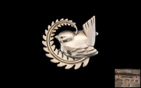 Georg Jensen Sterling Silver Bird Brooch. No 309. Hallmark London 1977 ' Dove on Olive Branch '