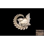 Georg Jensen Sterling Silver Bird Brooch. No 309. Hallmark London 1977 ' Dove on Olive Branch '