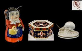 A Trio of Ceramic Items - Including Royal Crown Derby and Royal Worcester.
