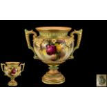 Royal Worcester - Excellent Hadley's Hand Painted and Impressive Twin Handle Urn Shaped Vase '