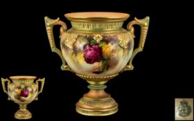 Royal Worcester - Excellent Hadley's Hand Painted and Impressive Twin Handle Urn Shaped Vase '