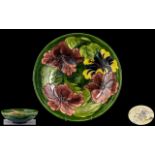William Moorcroft Signed Large Footed Tube lined Footed Bowl ' Hibiscus ' Assorted Pattern on Green