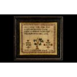 Small Antique Sampler by Sarah Greenwood 1836, with a verse from the Bible of typical form.