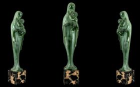 Art Deco French Green Lucite Figure of a Mother and Child, a piece of fine quality,