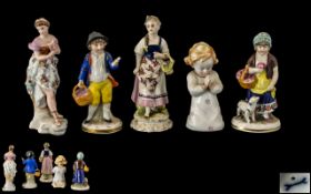 A Small Collection of 19th Century German Hand Painted Porcelain Small Figures ( 4 ) In Total.